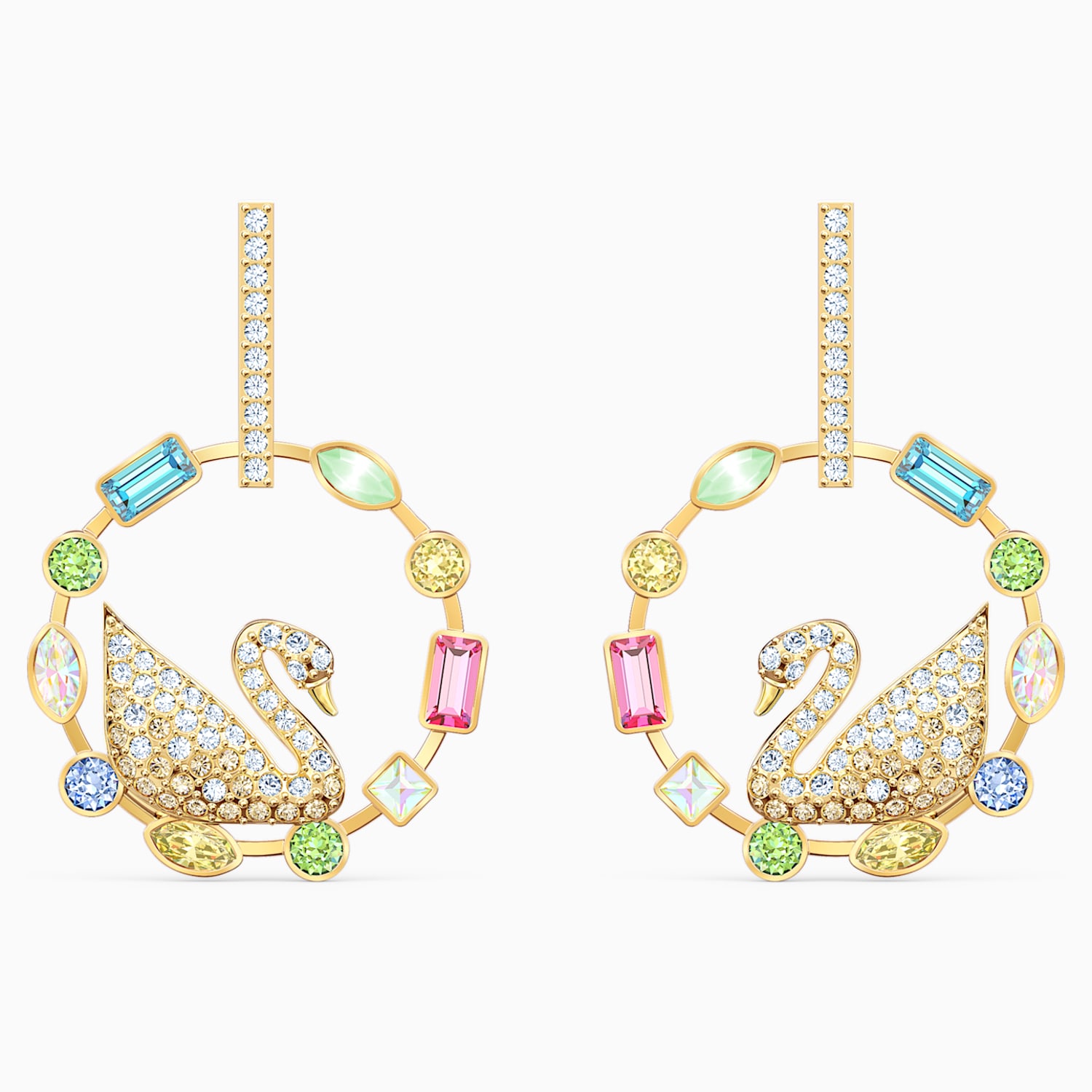 Rainbow Swan Hoop Pierced Earrings Gold Tone Plated Swarovski Com