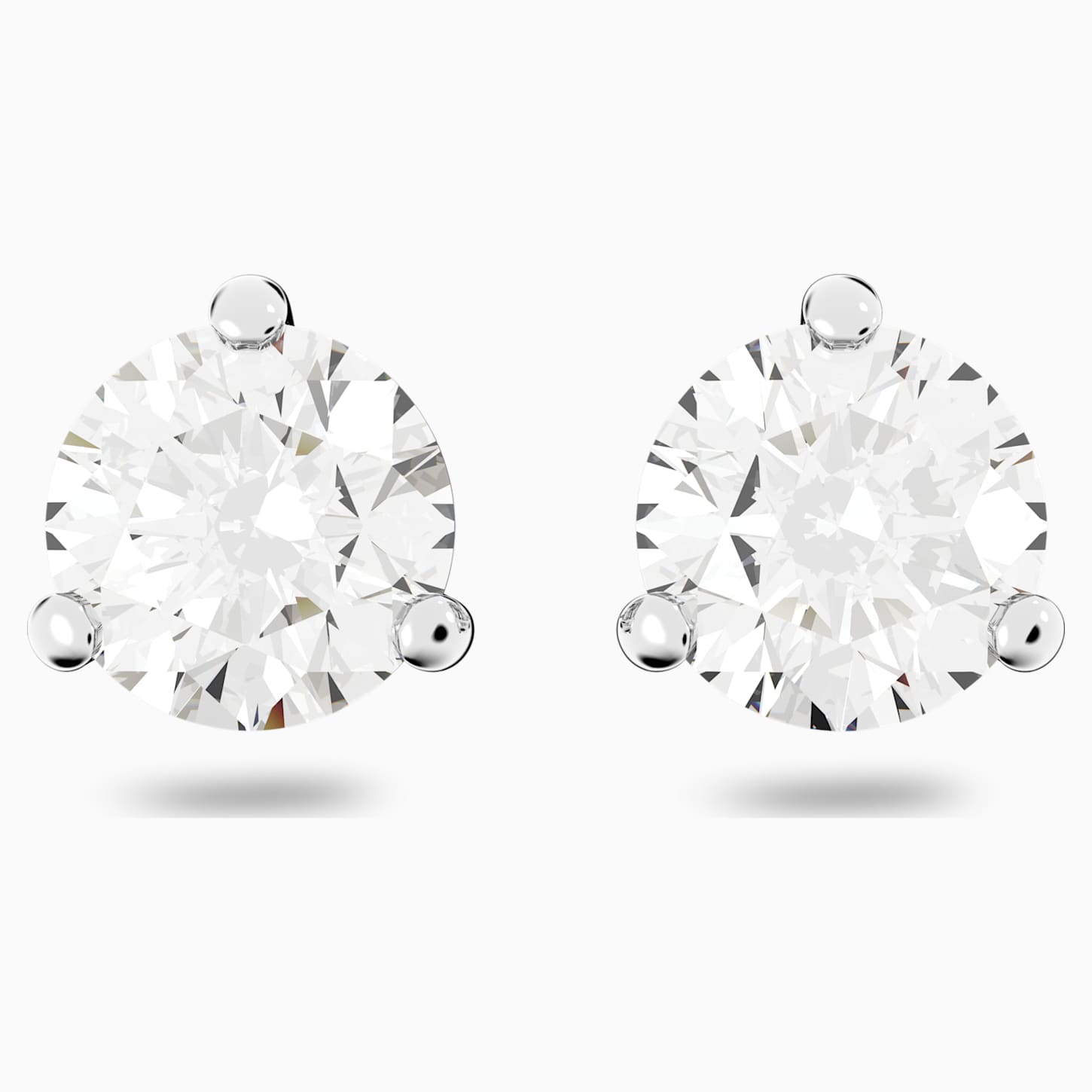 Solitaire Pierced Earrings, White, Rhodium plated