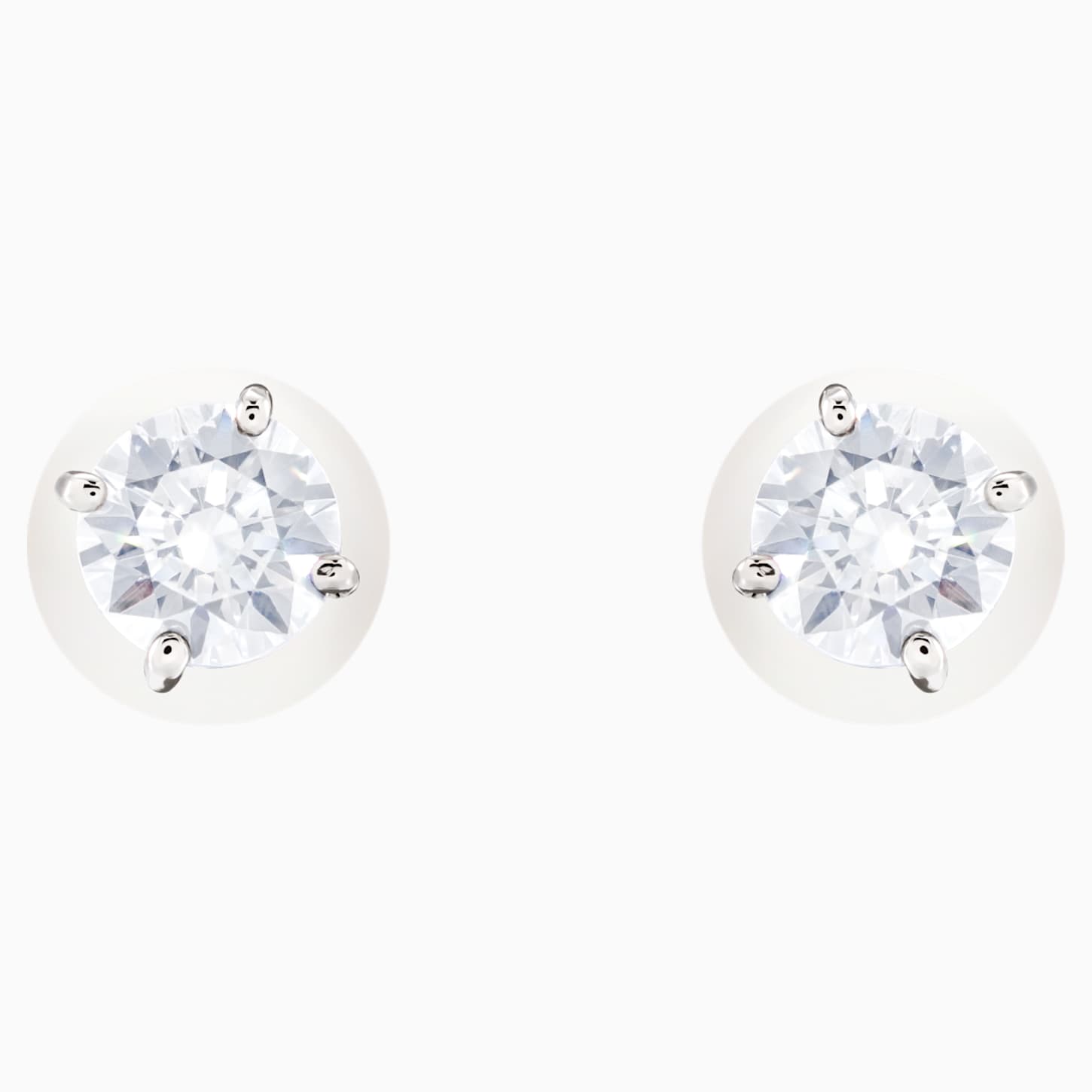 Attract Pierced Earrings, White, Rhodium plated