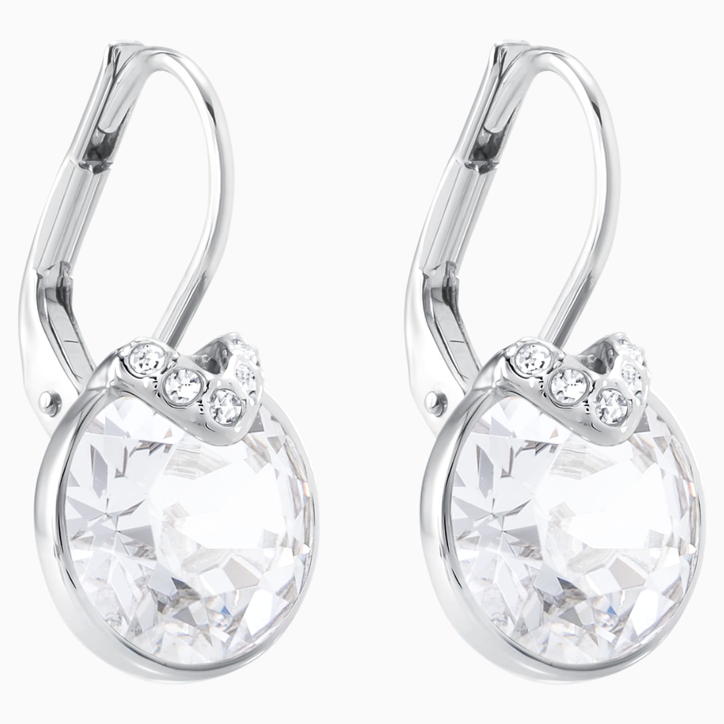 Bella V Pierced Earrings, White, Rhodium plated | Swarovski.com