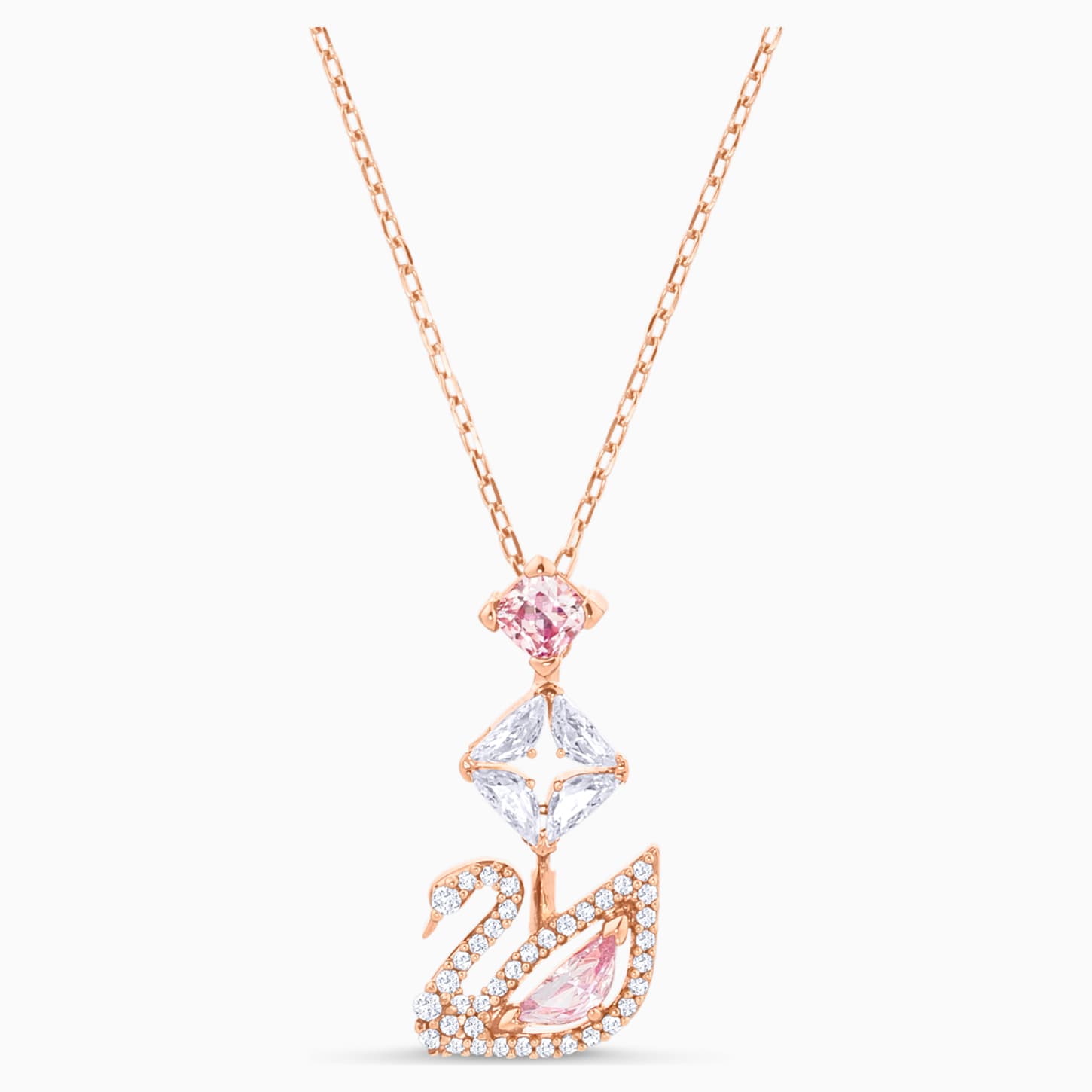 Dazzling Swan Y Necklace Multi Colored Rose Gold Tone Plated