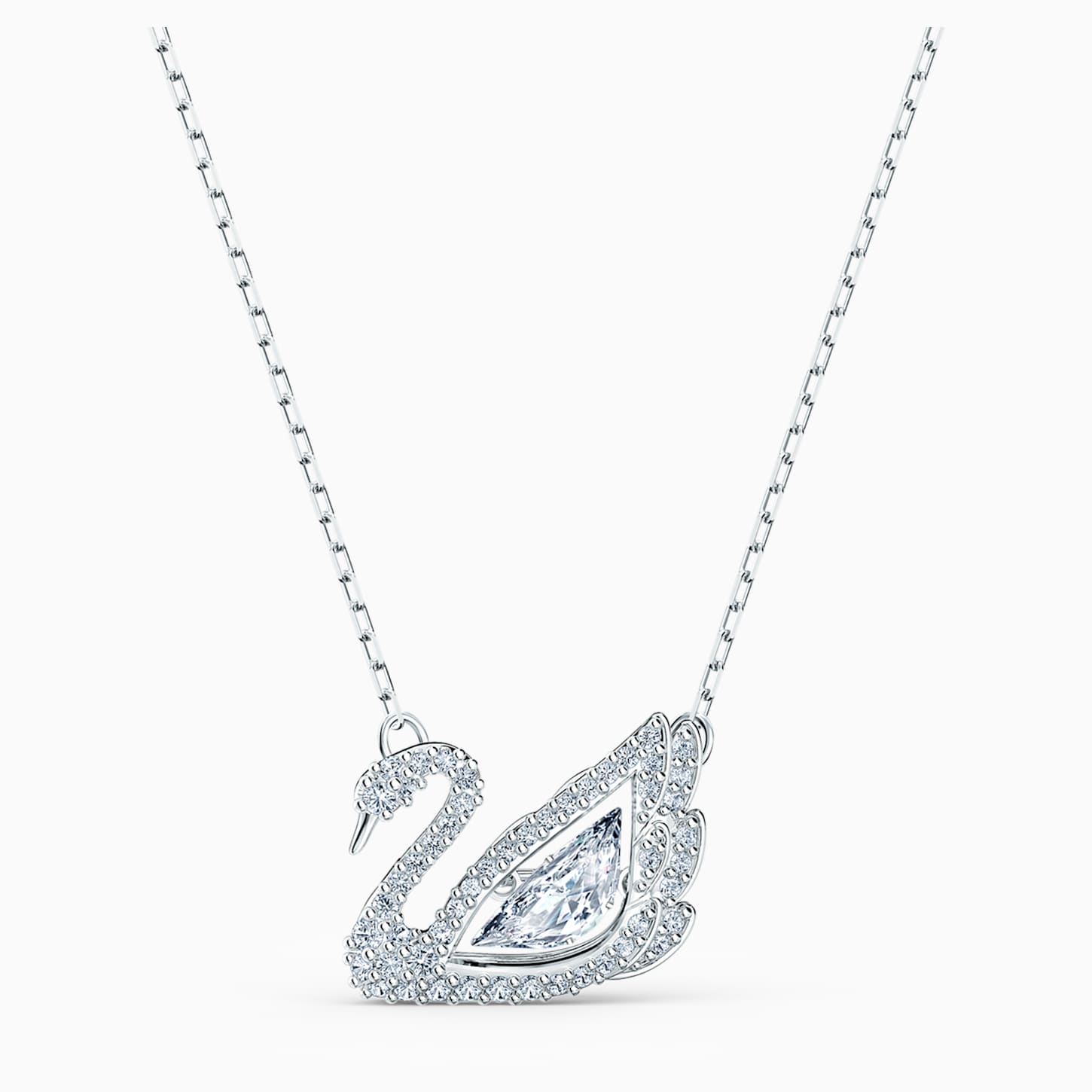 Dancing Swan Necklace, White, Rhodium plated | Swarovski.com