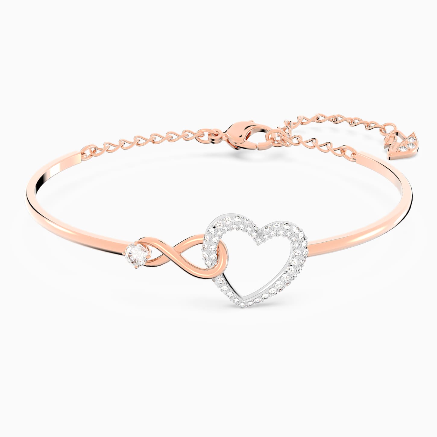 Swarovski Infinity Heart Bangle, White, Mixed metal finish | Swarovski.com