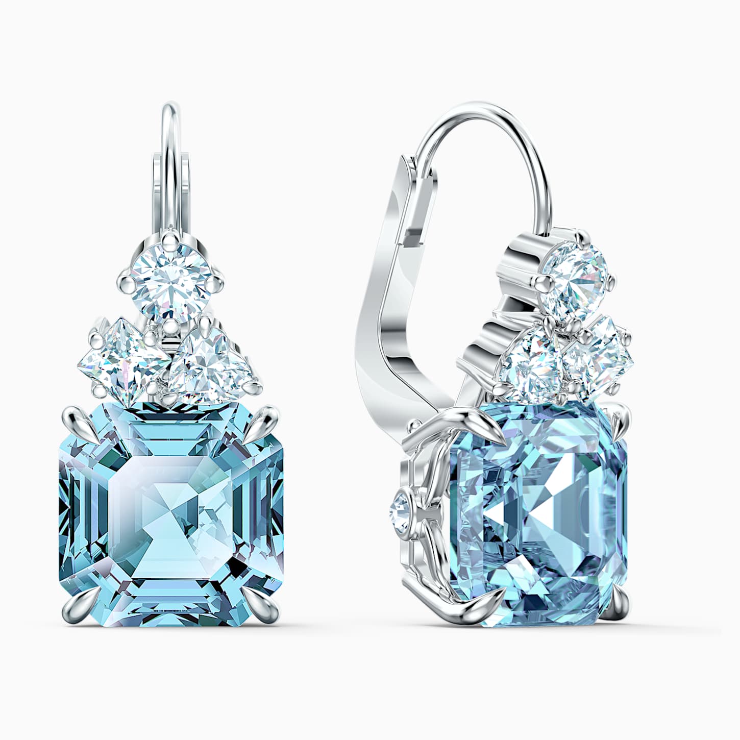 Sparkling Pierced Earrings Aqua Rhodium Plated