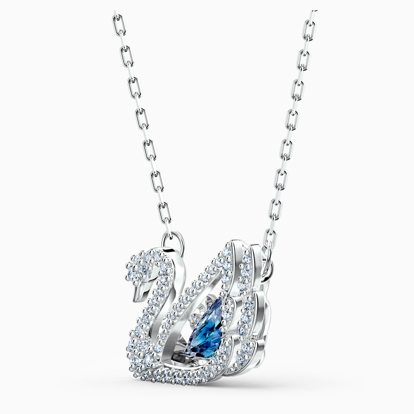 Dancing Swan Necklace, Blue, Rhodium plated