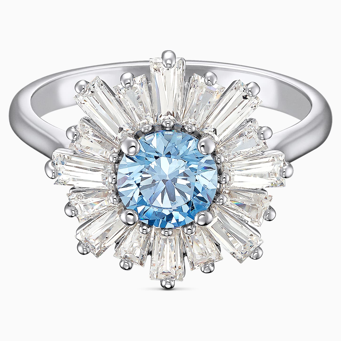 Sunshine Ring, Blue, Rhodium plated | Swarovski.com