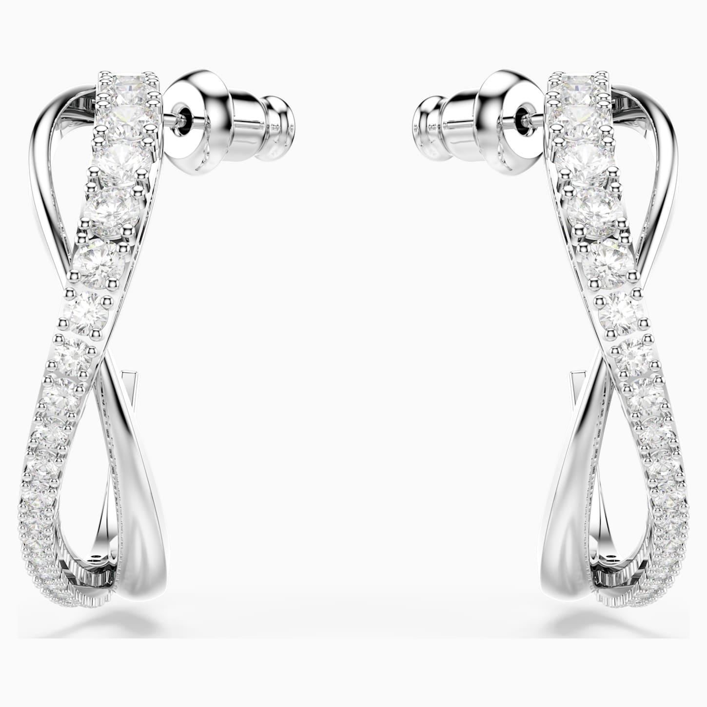 Twist Hoop Pierced Earrings, White, Rhodium plated