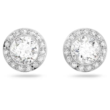 Una Angelic stud earrings, Round cut, White, Rhodium plated - Swarovski, 1081942