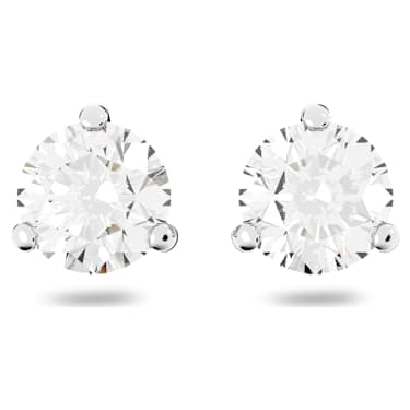 Stilla stud earrings, Round cut, White, Rhodium plated - Swarovski, 1800046