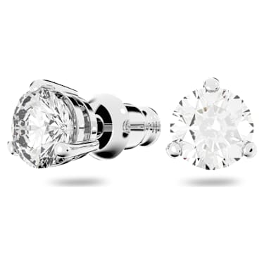 Stilla stud earrings, Round cut, White, Rhodium plated - Swarovski, 1800046