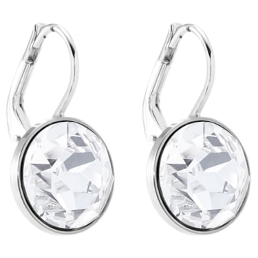 Bella Mini drop earrings, Round cut, White, Rhodium plated - Swarovski, 5085608