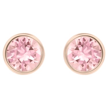 Solitaire stud earrings, Round cut, Pink, Rose gold-tone plated - Swarovski, 5101339