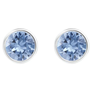 Solitaire stud earrings, Round cut, Blue, Rhodium plated - Swarovski, 5101342