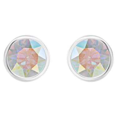 Solitaire stud earrings, Round cut, Multicolored, Rhodium plated - Swarovski, 5101343