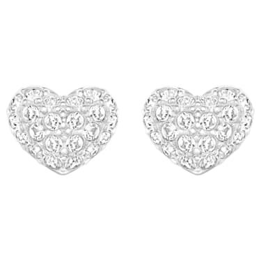 Heart stud earrings, Heart, White, Rhodium plated - Swarovski, 5109990