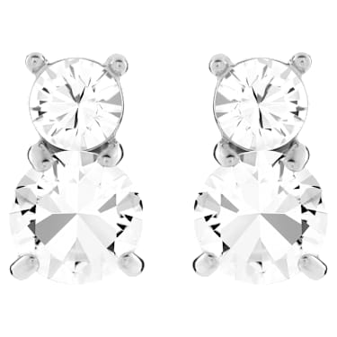 Solitaire 耳钉, 圆形切割, 白色, 镀铑 - Swarovski, 5128808