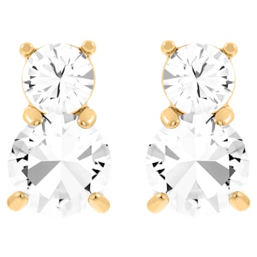 Kolczyki zapinane na sztyft Solitaire, Szlif okrągły, Białe, Powłoka w odcieniu złota - Swarovski, 5128809