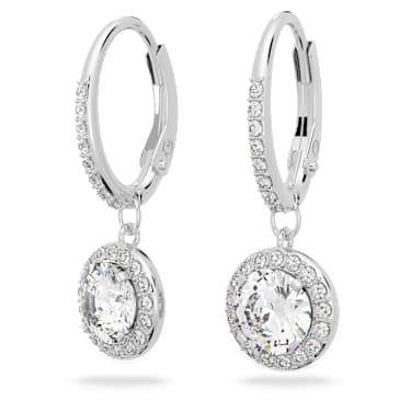 Una Angelic ドロップピアス, ラウンドカット, ホワイト, ロジウム・プレーティング - Swarovski, 5142721