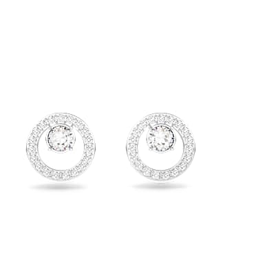 Constella stud earrings, White, Rhodium plated - Swarovski, 5201707