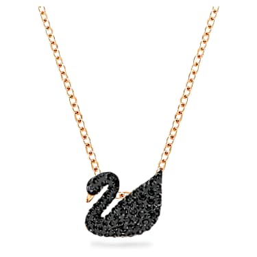 swan Pandantiv Swan, Lebădă, Negru, Placat cu nuanță roz-aurie | Swarovski