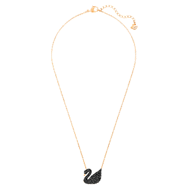 Swan pendant, Swan, Black, Rose gold-tone plated - Swarovski, 5204134