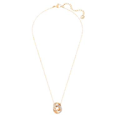 Wisiorek Hyperbola, Oprawa brukowa, Splecione ze sobą obręcze, Biały, Powłoka w odcieniu różowego złota - Swarovski, 5240525
