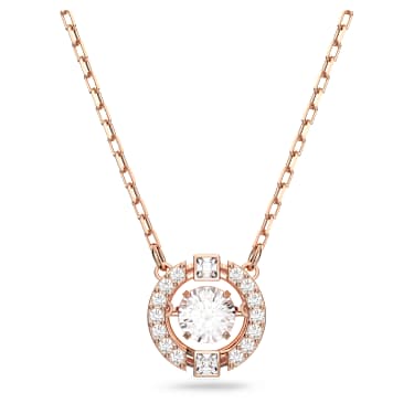 Swarovski Sparkling Dance 項鏈, 圓形切割, 白色, 鍍玫瑰金色調 - Swarovski, 5272364