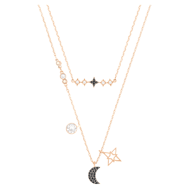 Swarovski Symbolic ネックレス, セット(2), 月と星, ブラック, ローズゴールドトーン・プレーティング