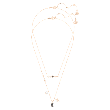 Symbolica necklace, Set (2), Moon and star, Black, Rose gold-tone plated - Swarovski, 5273290