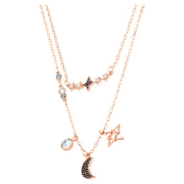 Swarovski Symbolic ネックレス, セット(2), 月と星, ブラック, ローズゴールドトーン・プレーティング