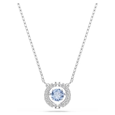 Una necklace, Round cut, Blue, Rhodium plated