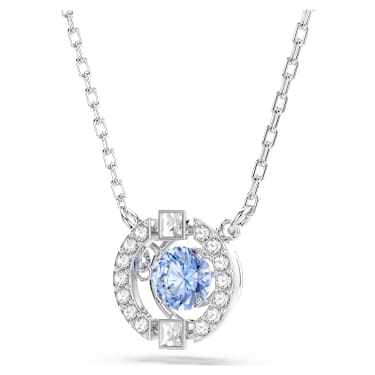 Una necklace, Round cut, Blue, Rhodium plated