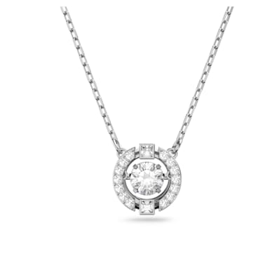 Una Kolye, Yuvarlak kesim, Beyaz, Rodyum kaplama - Swarovski, 5286137