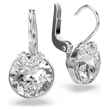 Pendants d'oreilles Bella V, Taille ronde, Blanches, Métal rhodié - Swarovski, 5292855