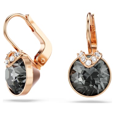 Pendientes Bella V, Talla redonda, Grises , Acabado en oro rosa de 18 quilates - Swarovski, 5299317
