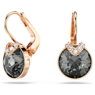 Brincos compridos Bella V, Lapidação redonda, Cinzentos, Acabamento em ouro rosa de 18 quilates - Swarovski, 5299317