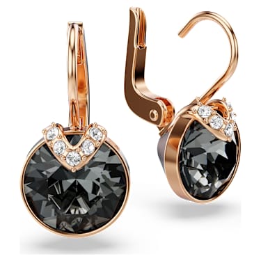 Bella V 水滴形耳環, 圓形切割, 灰色, 鍍金（玫瑰金色飾面） - Swarovski, 5299317