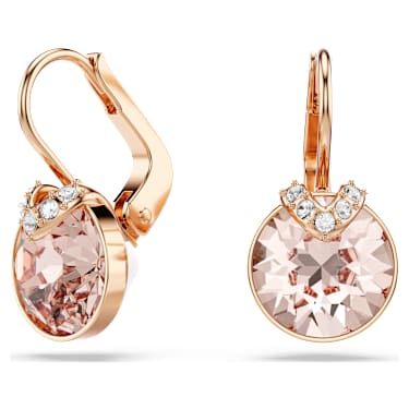 Bella V 水滴形耳環, 圓形切割, 金色, 鍍金（玫瑰金色飾面） - Swarovski, 5299318