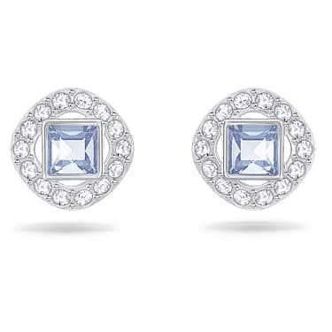 Una Angelic stud earrings, Square cut, Blue, Rhodium plated - Swarovski, 5352048