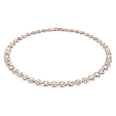 Una Angelic Tennis necklace Round cut White Rose gold tone plated