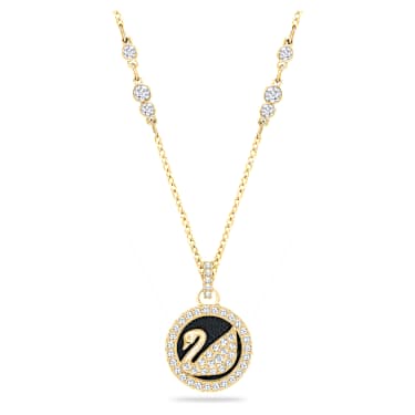 Pendentif Leather Swan, Cygne, Noir, Placage de ton or - Swarovski, 5374919