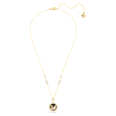 Leather Swan 链坠, 天鹅, 黑色, 镀金色调 - Swarovski, 5374919