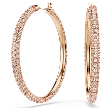 Dextera hoop earrings, Pavé, Large, White, Rose gold-tone plated