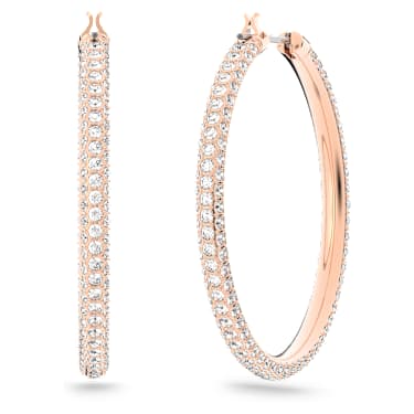 Dextera hoop earrings, Pavé, Large, White, Rose gold-tone plated - Swarovski, 5383938