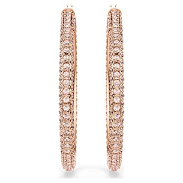 Stone hoop earrings, Pavé, Large, White, Rose gold-tone plated