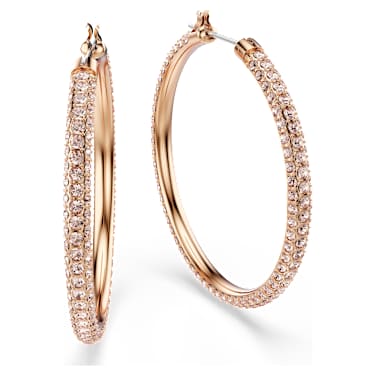 Dextera hoop earrings, Pavé, Large, White, Rose gold-tone plated