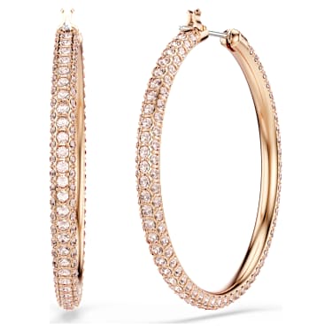 Anneaux d'oreilles Stone, Pavé, Larges, Blanches, Placage de ton or rosé - Swarovski, 5383938