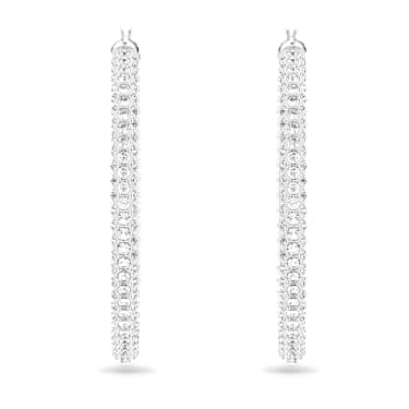 Cercei rotunzi Dextera, Pavé, Mari, Albi, Placat cu rodiu | Swarovski