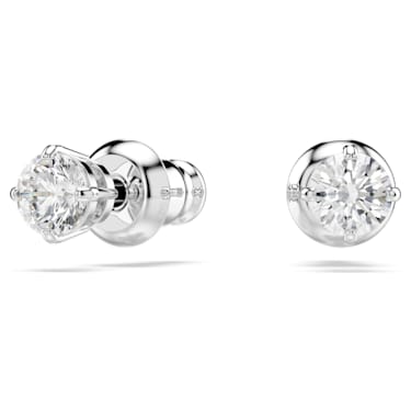 Attract stud earrings, Round cut, White, Rhodium plated - Swarovski, 5408436