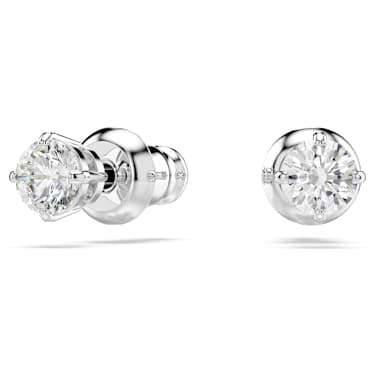 Stilla Attract stud earrings, Round cut, White, Rhodium plated - Swarovski, 5408436